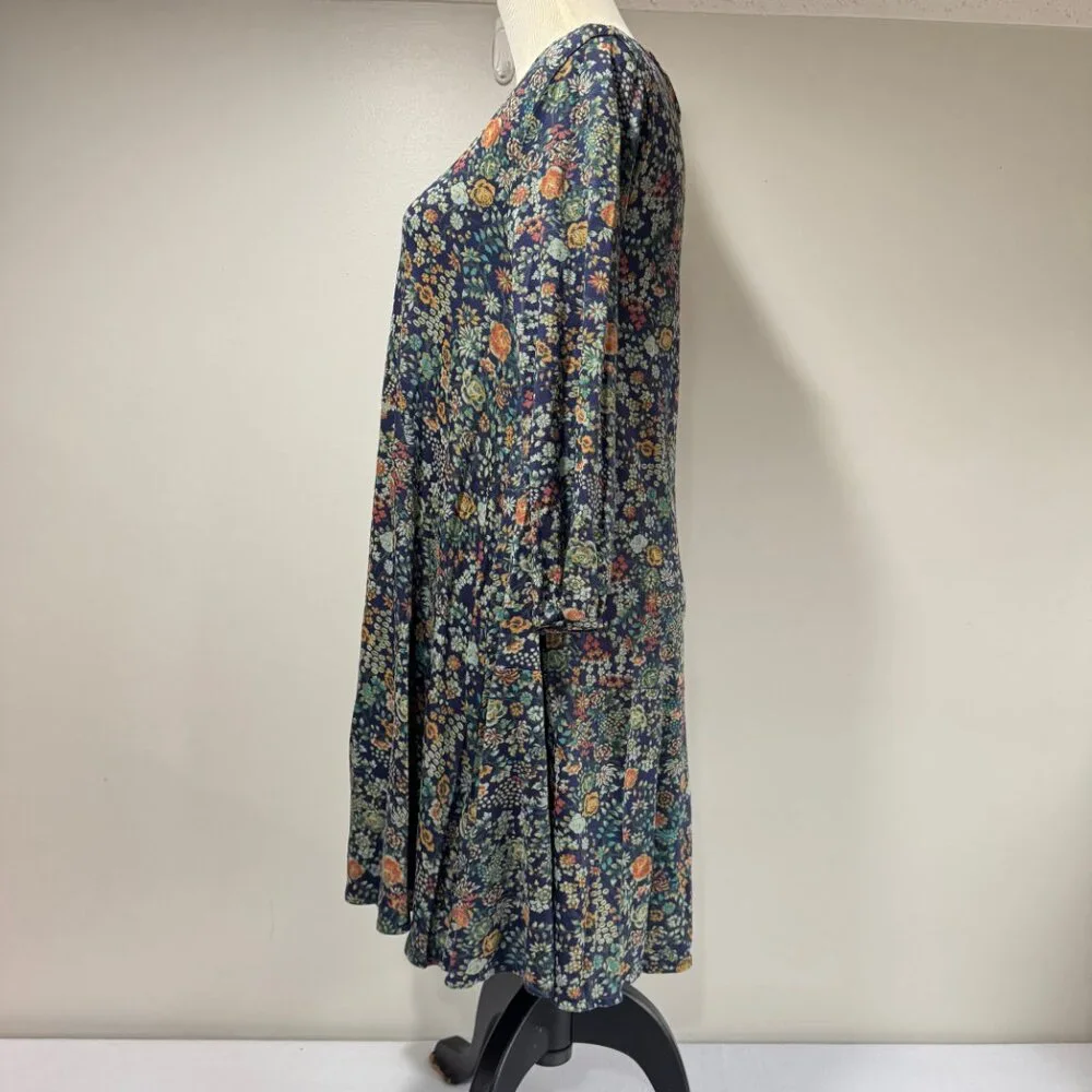 PERUVIAN CONNECTION Pima Cotton & Modal Blue Floral Midi Dress